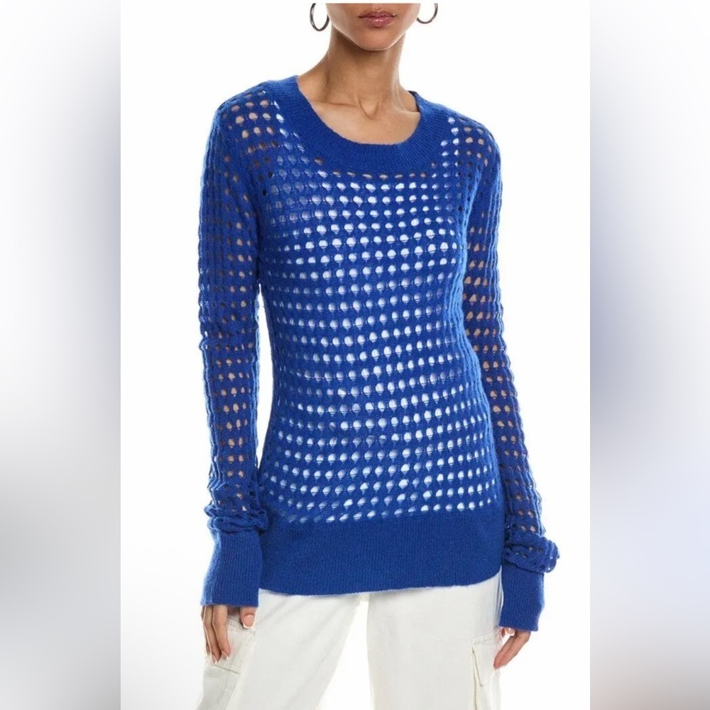 Brodie Cashmere Open Knit Cashmere Sweater In Royal Blue Size M